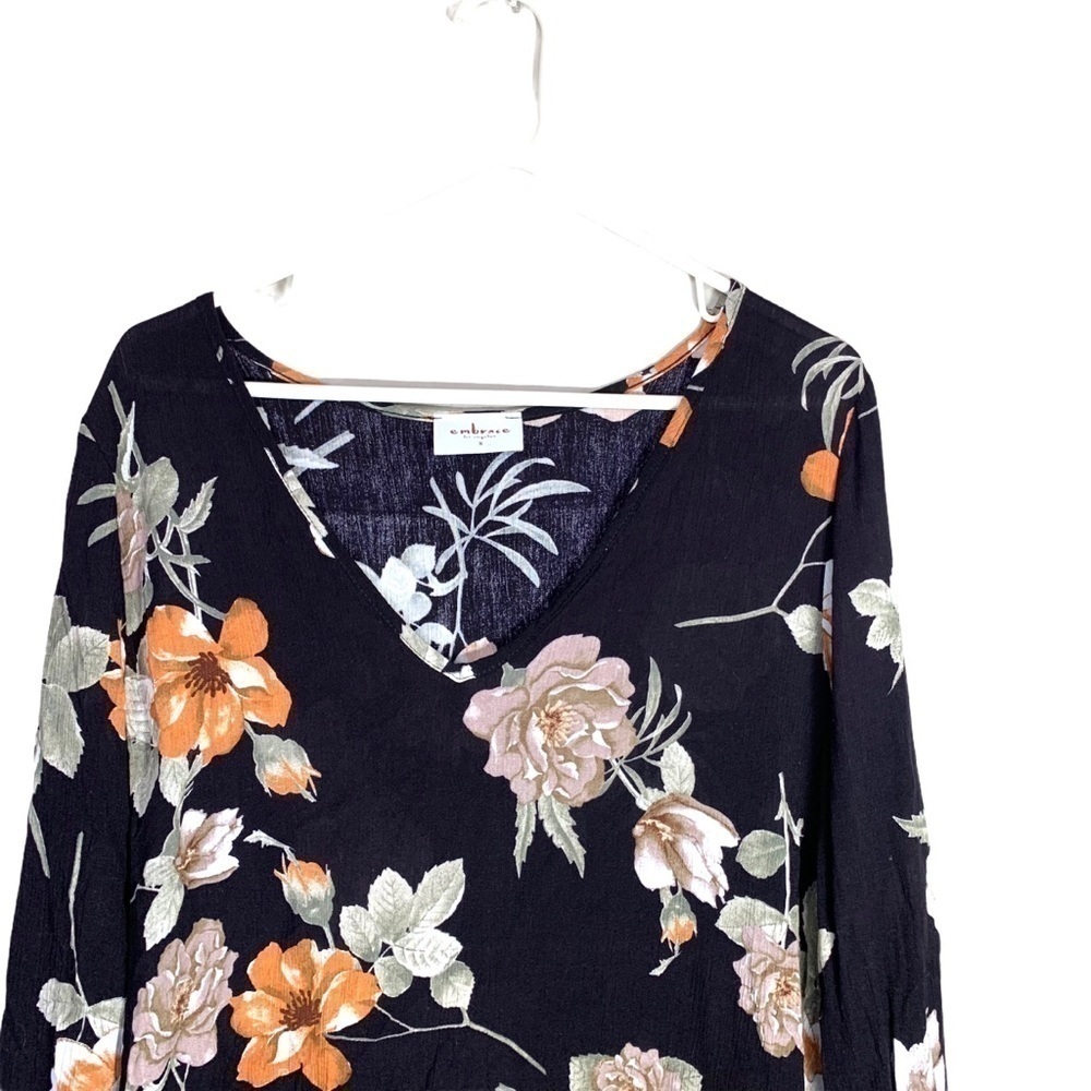 Embrace LA Black Orange Floral Print Dress Size M